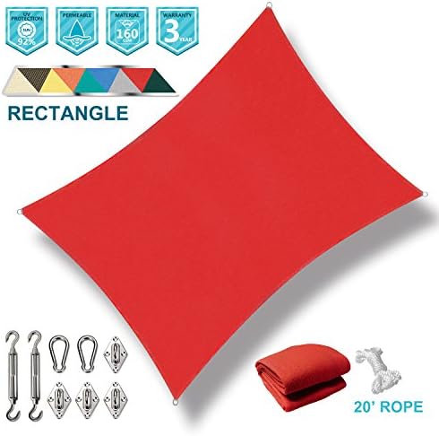 SoLGear 12' x 16' Rectangle Red UV Block Sun Shade Sail with Stainless Steel Hardware Kit Perfect for Patio Outdoor Garden