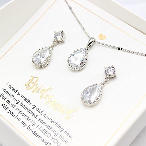 Silver Crystal jewelry Set,Silver jewelry set, Bridesmaid Crystal Jewelry Set,Bridesmaid gift,will you be my bridesmaid, Crystal jewelry set,Bridal jewelry, Set of 5, Set of 6, Set of 7