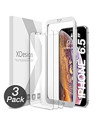 XDesign Protector de pantalla de cristal diseñado para Apple iPhone XS MAX 2018 (3 unidades) de vidrio templado con precisión táctil y absorción de impactos + bandeja de fácil instalación para iPhone XS MAX [se adapta a la mayoría de las fundas] (3 unidad