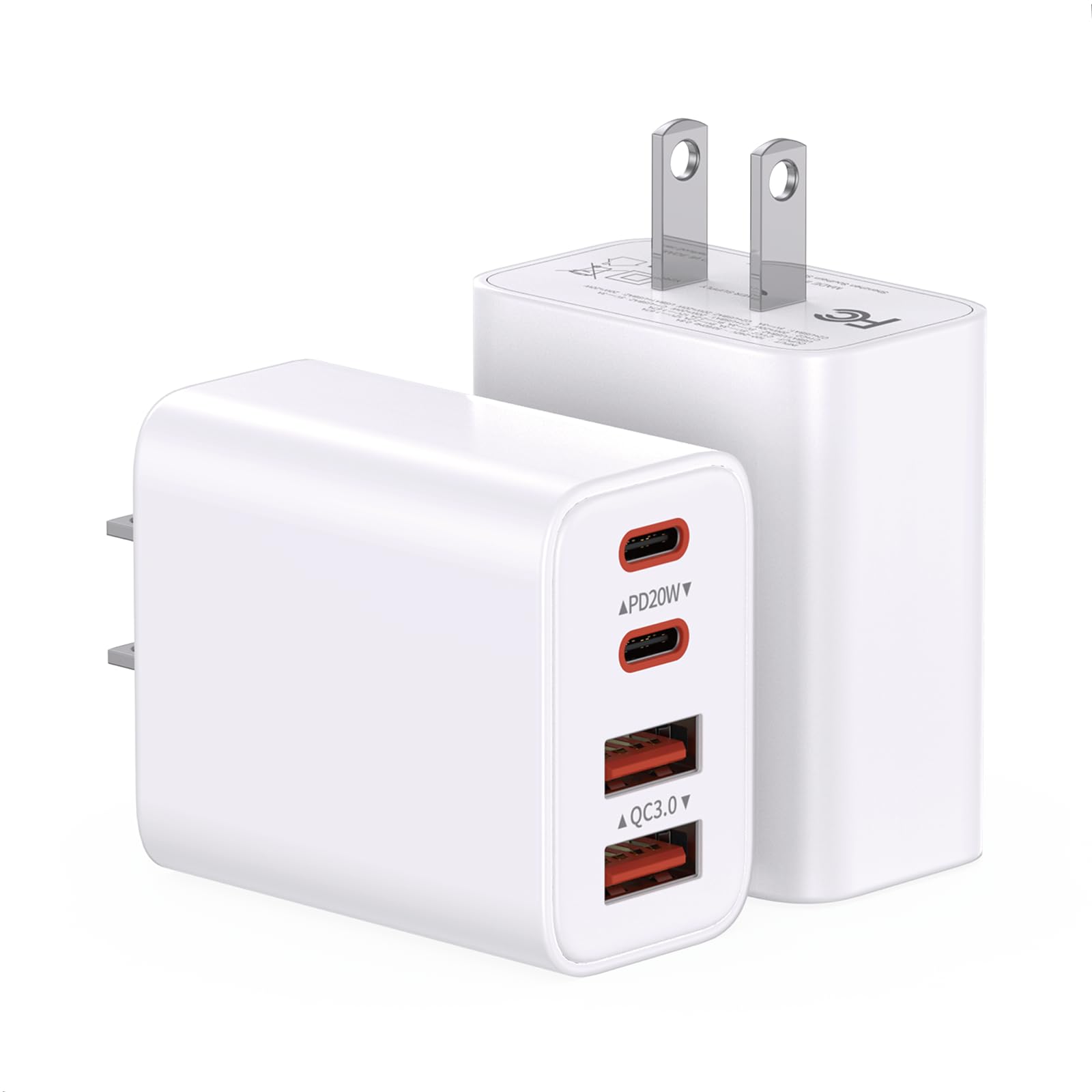 Photo 1 of [2Pack] USB C Charger Block, 40W Fast Fast Charging, 4Port PD USB C Power Adapter & QC Multiport Brick Type C Charger Cube Plug Compatible with iPhone 15 14 13 12 11 Pro Max, iPad, Tablet