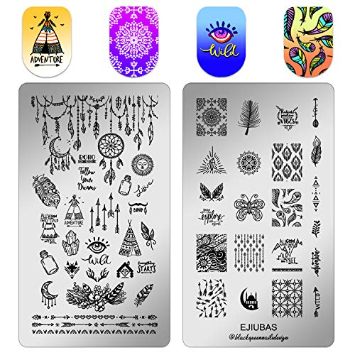 Nail Stamping Plate Stamper Plates - Ejiubas Double-sided Stamping Plates Set 3Pcs Nail Art Stamp Templates Nail Art Design EJB-X17 X18 Blackqueennaildesign - Thumbnail 4