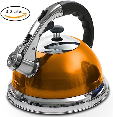 GULUBLOG Stainless Steel Whistling Tea Kettle Rust-Resistant Stovetop Teapot With Heat-Resistant Handle 3-Liter (3.2 Quart)