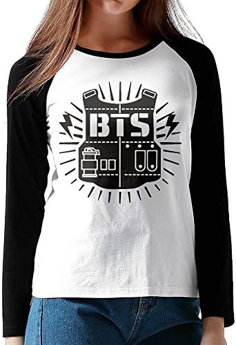 LOVEGIFTTO LADY Womens Rock Hiphop Band Bts Logo O-Neck Long Sleeve Raglan Tee Shirt Small
