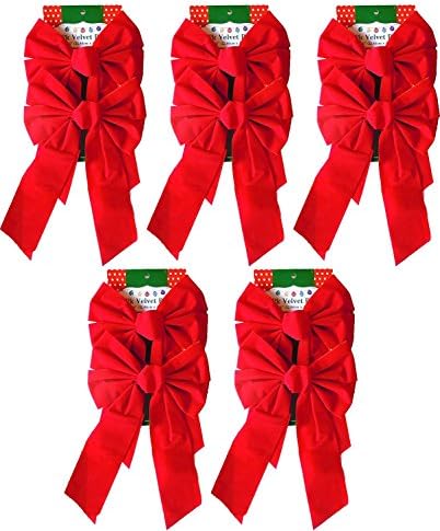 Pack of 10 Christmas Red Velvet Bows 9-inch X 16-inch By Blue Green Novelty