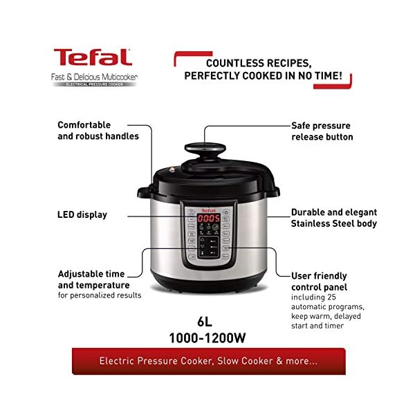 Tefal-CY505E40-All-in-One-CY505E40-Electric-PressureMulti-Cooker-6-Portions-BlackStainless-Steel Tefal All-in-One Electric Pressure/Multi Cooker, (6 Portions), Black/Stainless Steel, CY505E40, 6L, 1600W