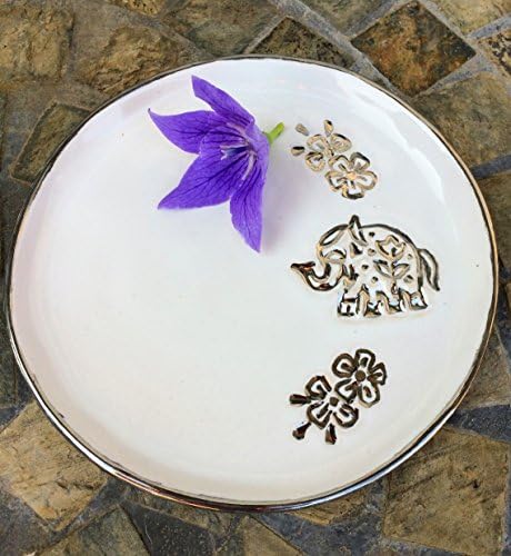 Elephant Plate, Ring Dish, Incense Holder, Decorative Plate in White with Silver