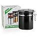 Coffee Container Airtight for Ground or Whole Beans Stainless Steel Vacuum Sealed Black Kitchen Storage Canister (16oz)