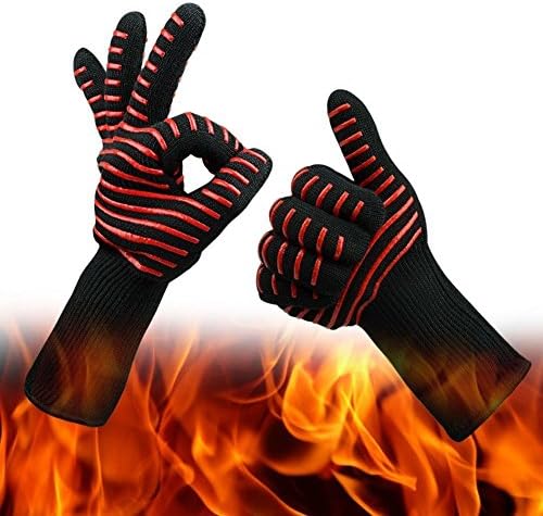 Saplit BBQ Oven Gloves, Baking 932°F, 14" Long For Extra Forearm Protection Versatile Heat Resistant Gloves - 1 Pair (Red)