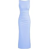 CIDER Women Summer Sleeveless Maxi Dresses Ruched Bodycon Long Wedding Guest Dress Cocktail Evening Gown