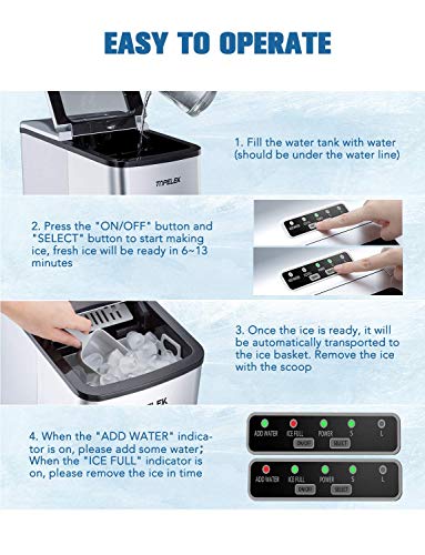 TOPELEK Countertop Ice Maker Machine, Ice Cubes Ready in 6 Mins, Make 26 lbs Ice in 24 Hrs with LED Display Perfect for Parties Mixed Drinks, Portable Electric Ice Machine 2L with Ice Scoop and Basket