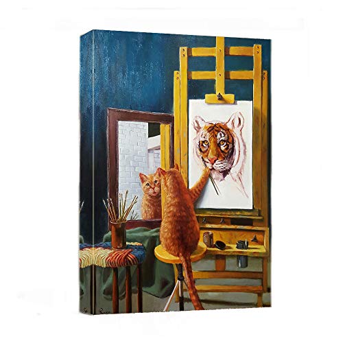 Motivational-Canvas-Wall-Art-Funny-Cat-Paint-Tiger-Inspirational-Painting-Print-16-x-20-Modern-Animal-Canvas-Print-Artwork-Stretched-and-Framed-for-Home-Office-Decor
