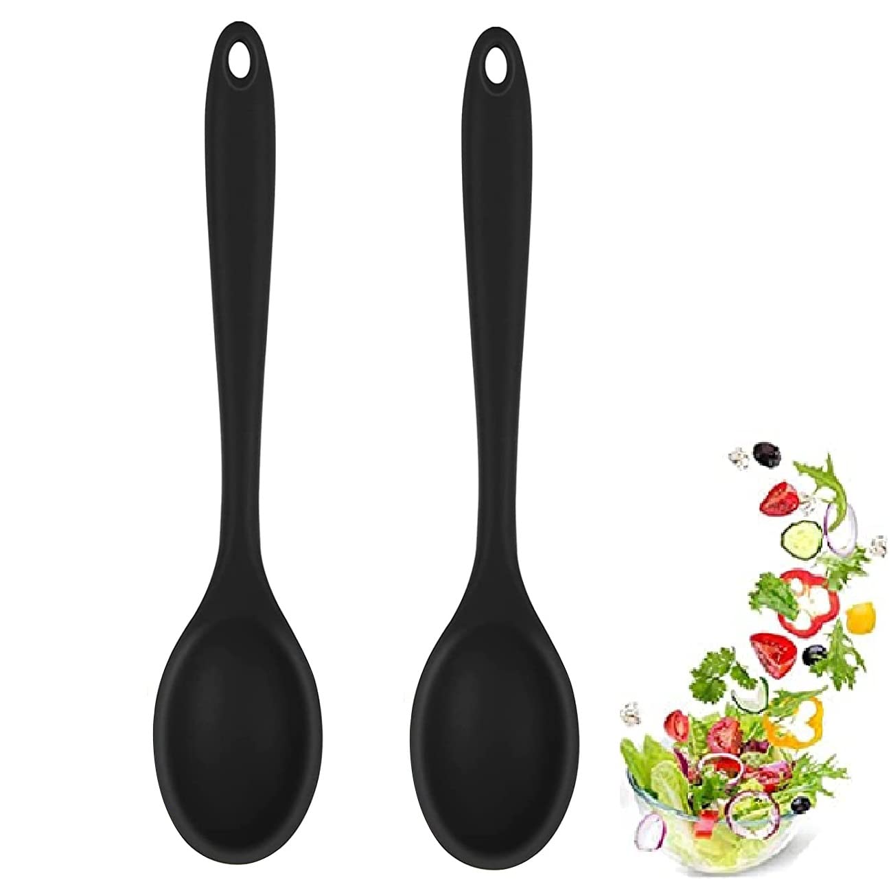 2 Pcs Silicone Spoon, Silicone Serving Spoon Nonstick Kitchen Spoon Heat-Resistant Cooking Spoons for Stirring, Scooping and Mixing(27.5 * 5.5CM)