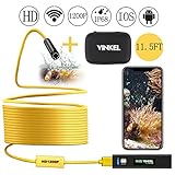 Wireless Endoscope, Snake Camera Inspection Camera Kit 1200P HD IP68 Waterproof in Semi-Rigid Cable for Android and IOS Smartphone with Carrying Case (Yellow 11.5FT)