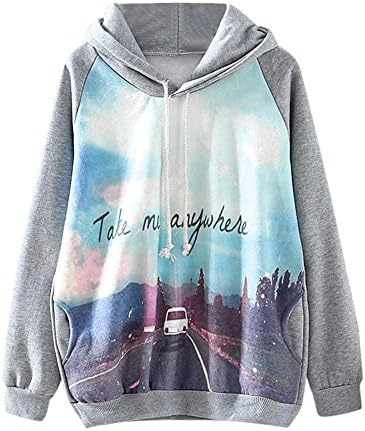 Damark Womens Hoodies Women Autumn Cute Cartoon Print Hoodie Long Sleeve Jumper Hooded Pullover Tunic Sweatshirt Top Blouse Shirt Clearance