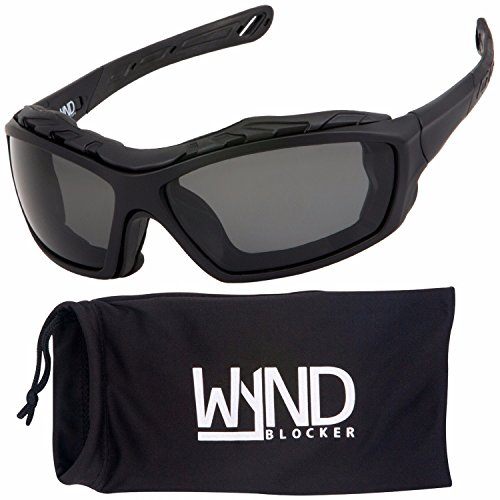 WYND Blocker Polarized Riding Sunglasses Extreme Sports Wrap Motorcycle Glasses (Black / PZ Smoke)