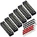 MILAPEAK Terminal Block and Strip - 12pcs (6 Sets) 8 Positions Dual Row 600V 15A Screw Terminal Strip Blocks with Cover + 400V 15A 8 Positions Pre-Insulated Terminals Barrier Strip (Black & Red)