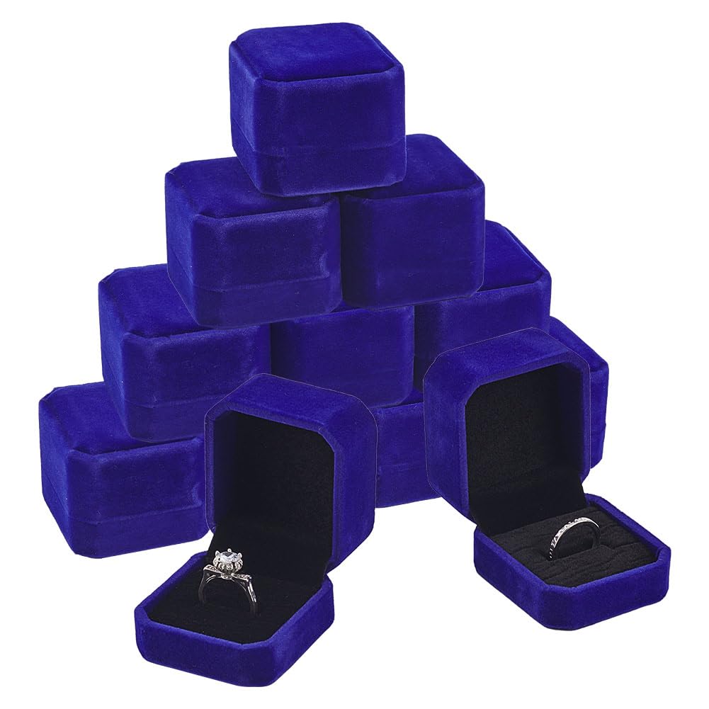 BENECREAT 10PCS 5.5x5x4cm Velvet Ring Boxes RoyalBlue Square Jewelry Display Gift Boxes for Wedding Valentine's Day Anniversary
