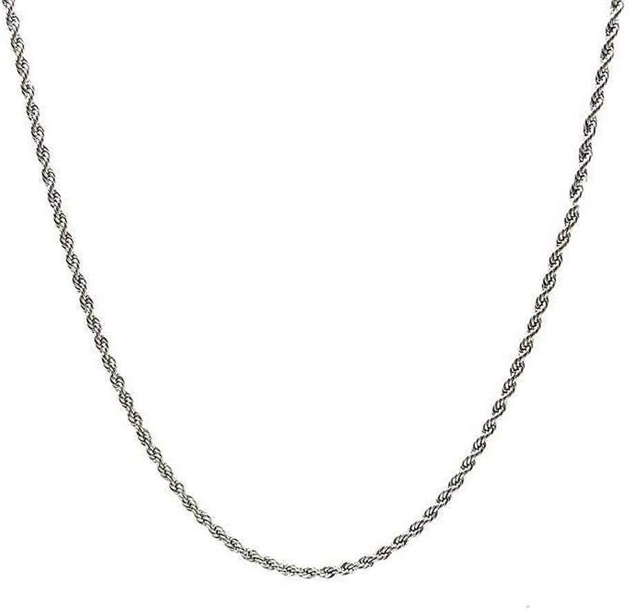 FZTN Jewelry 2mm Diamond Cut 18K Gold or White Gold Plated Twisted Rope Chain Link Necklace for Men Women 18-26 Inches with Strong Solid Clasp