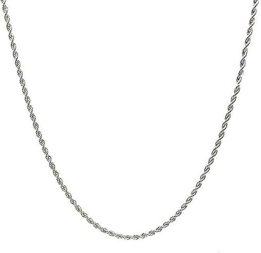 Amazon Fztn ジュエリー 2mm ダイヤモンドカット 18k ホワイトゴールドメッキ ツイストロープチェーンリンクネックレス メンズ レディース 18 26インチ 丈夫なクラスプ付き ネックレス 通販