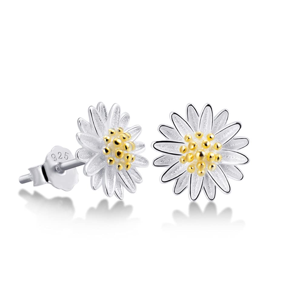 Dainty Daisy Earrings Tiny Cartilage Stud Earrings for Women Teen Girls Sterling Silver Pierced Ear Small Cute Flower Leaf Cluster Stud Studs Post Pin Earrings Hypoallergenic Boho Jewelry