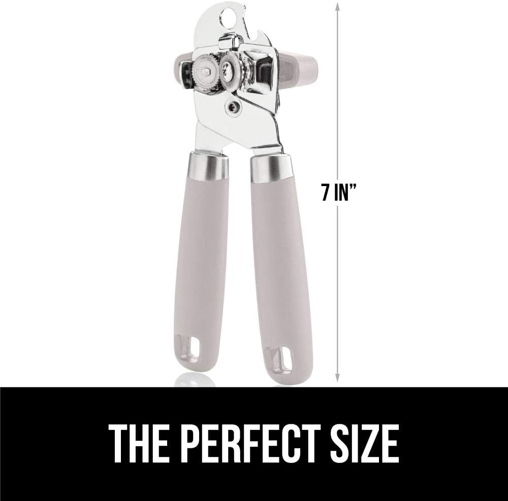 Gorilla Grip Manual Can Opener, Handheld Comfortable Grip, Oversized Easy Turn Knob, Built in Bottle Opener, Hangs for Convenient Kitchen Storage, Blades Easily Open Tin Cans for Smooth Edge, Almond: Kitchen & Dining