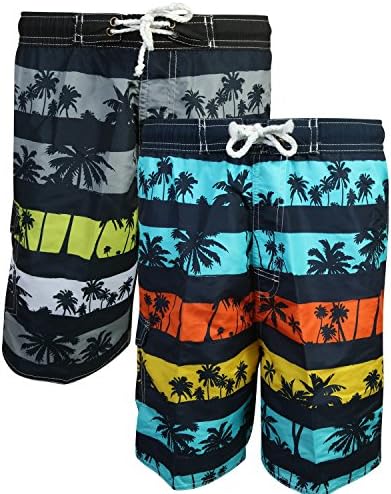 Quad Seven Boys Printed Swim Trunks (2 Pack), Tropical, Size 12/14'