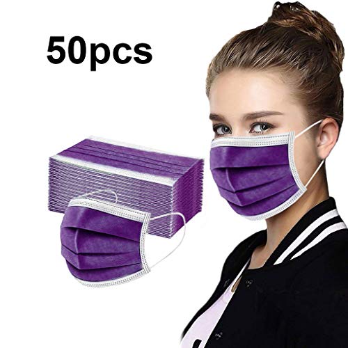GSusan Masque_Facial_Jetable 50 Pièces ???????????????????????? de Confortable, à Trois Couch????s Protection Recommandé pour Les Hommes et Les Femmes (1#Violet Foncé-50pcs)
