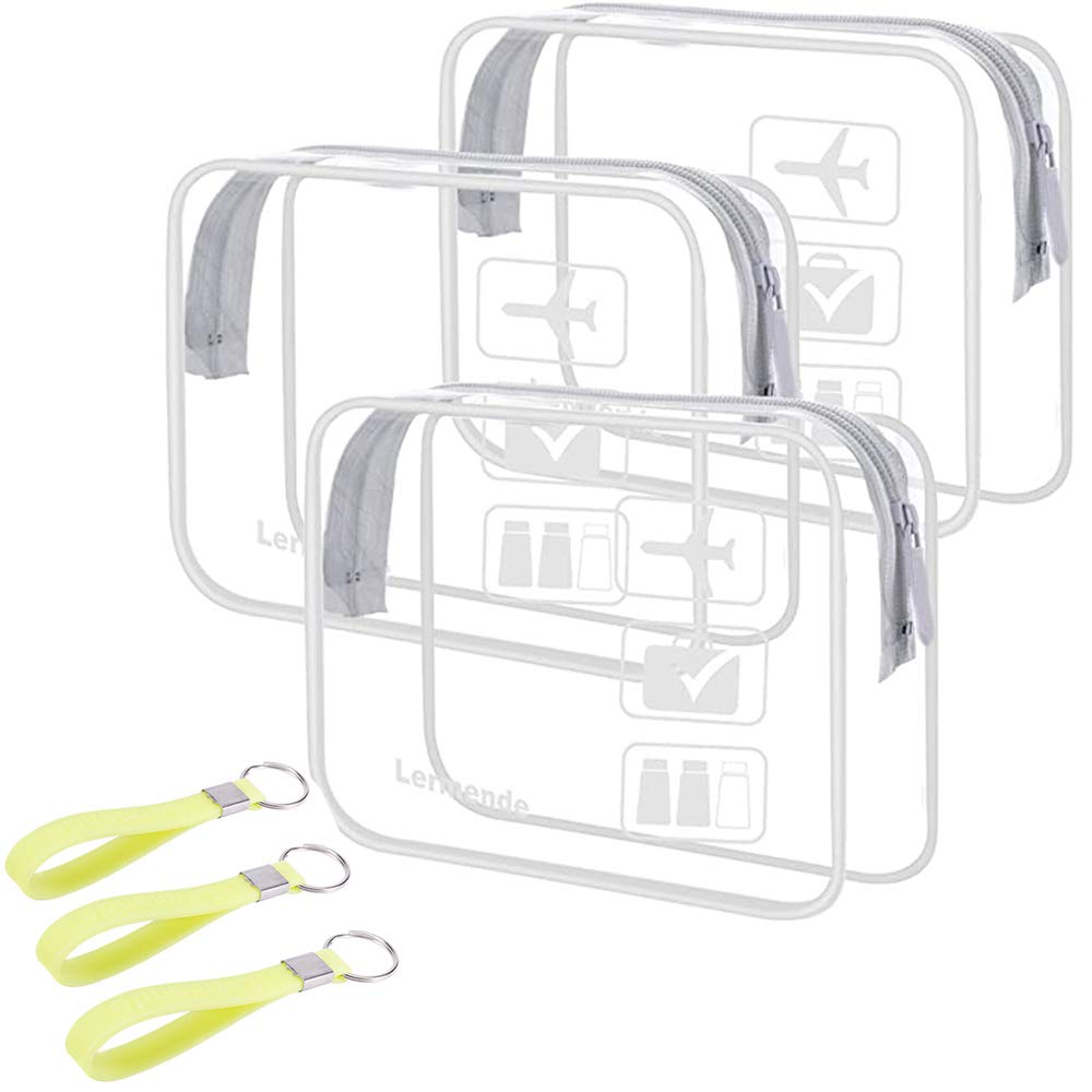 3pcs Lermende TSA Approved Toiletry Bag with Silicone Handles, Airport Carry On Clear Toiletry Bag Cosmetic bag For Women, Airline Compliant Clear Makeup Bags For Travel Toiletries
