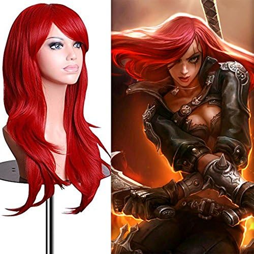 TINY LANA League of Legends Katarina The Sinister Blade Cosplay Wigs 28 Inch Red