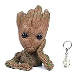 Yiomar Baby Groot Flowerpot with Keychain The Guardians of Galaxy Flower Pot Cute Baby Action Figures Model Toy Pen Pencil Holder PVC Plant Holder