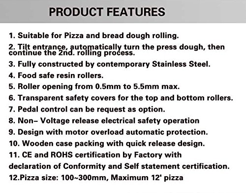 CHEF PROSENTIALS 110volt Electric Dough Sheeter 100~300 mm Pizza dough roller press