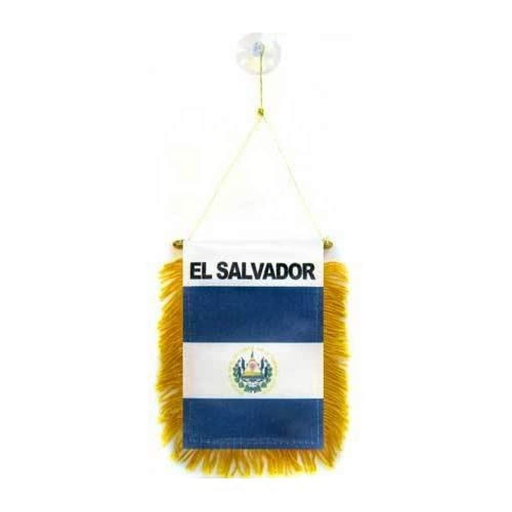 AZ FLAG - El Salvador Mini Banner - 6'' x 4'' - 100% Polyester Salavadorian Small Pennant for Car - Double-sided Flag with Suction Cup Hanger — image 1