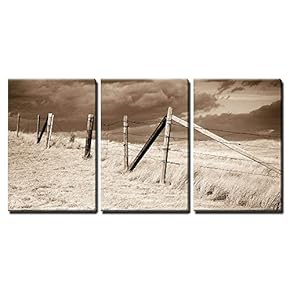 3 Piece Canvas Wall Art - Dramatic Sky on Rural Grasslands, Colorado, United States, Sepia Version - Modern Home Art Stretched and Framed Ready to Hang - 16"x24"x3 Panels