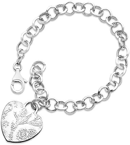 IceCarats 925 Sterling Silver Embossed Heart Dangle Bracelet Charm Love