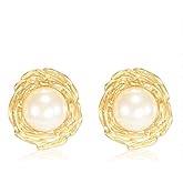 Mierfyni Pearl Stud Earrings for Women, Faux Large Gold Pearl Earrings Studs, Dainty White Big Pearl Earrings Pearl Statement Earrings Gold Studs