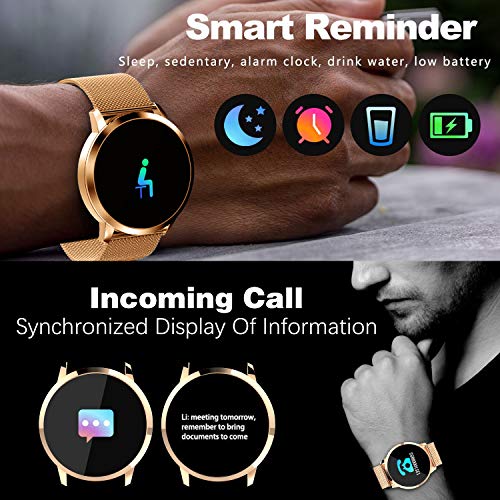 LANDYLO Fitness Tracker with Blood Pressure Monitor Smart Watch with Camera Touchscreen Waterproof Smartwatch Android iOS Heart Rate and Activity Tracking Birthday Gifts for Her His - Gold