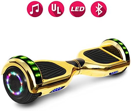 Otter Star Electric Chrome Hoverboard with built-in Speaker and LED lights self Balancing Scooter Dual Motors Hover board UL2272 Certified (Gold)