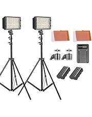 Neewer Kit di Luce Pannello LED Dimmerabile con Stativo,Batteria a Litio 2600mAh/Caricabatterie a USB/Filtri Colorati/Testa a Sfera per Reflex Digitali Videocamere Canon Nikon Sony