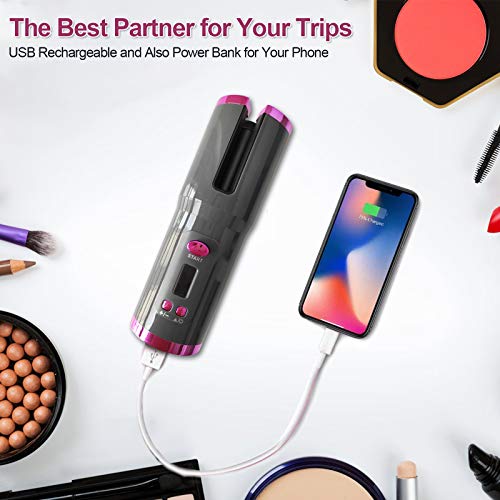 Automatic Hair Curler Cordless, Portable Fast Heating Ceramic Barrel with Adjustable Temperature & Timer,Curling Wand… - Image 3