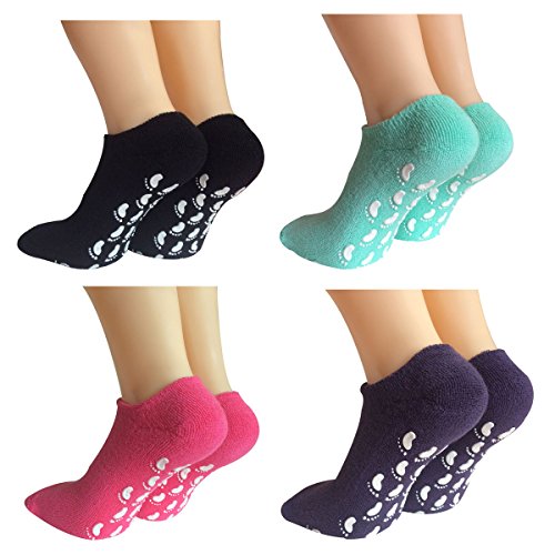 Lantee Non Slip Socks - Casual Floor Hospital Socks with Grips Cotton for Women, Pack of 4