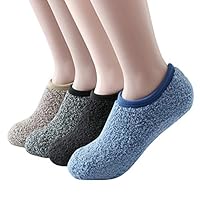 SKOLA 4 Cozy Winter Fuzzy Women Socks,Grip Slippers,Fluffy House Non Skid(Khaki/Gray/Black/Blue 4Pairs)