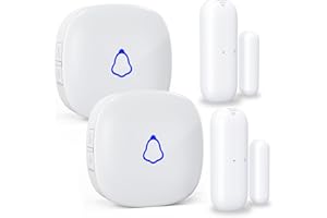 METAK Door Chime, Wireless Door Open Contact Sensor Alarm with 500 FT Range, 58 Chimes and 5 Volume Levels for Business/Store/Home/Office When Entering, 2 Transmitter + 2 Plug-in Receiver (White)