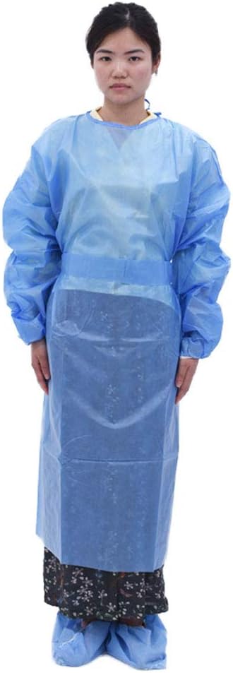 XIEJI Medical Disposable Protective Isolation Gown Reverse with Elastic Cuff, Latex Free, Non-Woven, Fluid Resistant, ONE Size FITS All, (Pack of 10)