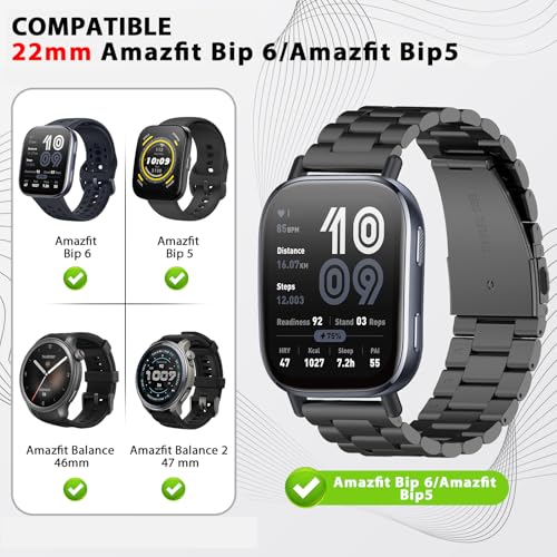 CreoArte Metal Strap Compatible with Amazfit Bip 6/Bip 5/Amazfit Balance/Balance 2, Stainless Steel Replacement Wristbands for Amazfit Cheetah/Amazfit Cheetah Pro
