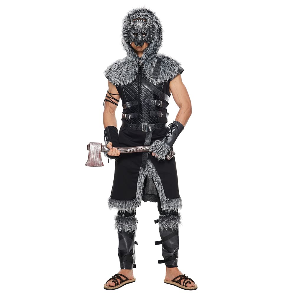 EraSpooky Werewolf Costume Adult Men Viking Wolf Halloween Cosplay Fancy Dress L