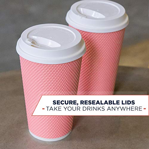 Glowcoast Disposable Coffee Cups With Lids - 16 oz To Go Coffee Cup With Lid (70 Set). Large Togo Travel Paper Hot Cups Insulated For Hot and Cold Beverage Drinks, No Sleeves Needed (Peach) - Thumbnail 6