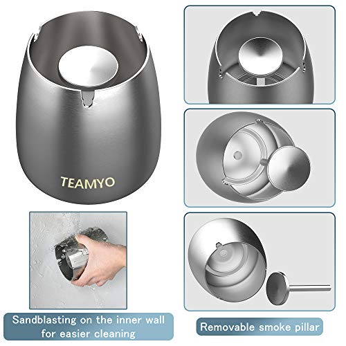 Teamyo Ashtray, Ashtray with Lid, Stainless Steel Ashtray Tabletop with Large Capacity, Ashtray Ash Holder Windproof, Indoor & Outdoor Use, Ashtray Stand for Home Office Decoration (Silver, Big)