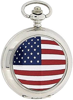 Boxx American Flag White Dial Gents Dress Pocket Watch 12 Inch Chain Boxx124