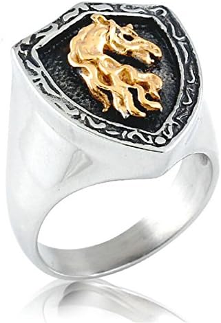 TIDOO Jewelry Punk Series Mens Vintage Gothic Biker Gold Shield Ring Antique Black Silver 316L Stainless Steel Crystals Wide Cast Chrome Hearts Style Rock Finger Band Best Gift For Cowboy Knight Cavalier Chevalier Party Halloween Easter Day Cosplay Halley Biker Token Anniversary
