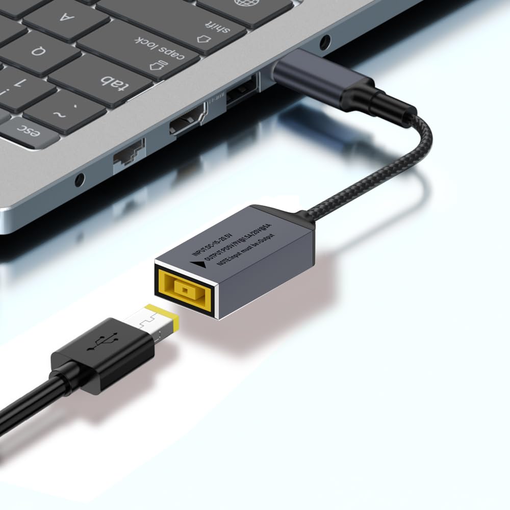 Photo 1 of USB C to Slim Tip Adapter, 100W PD3.0 Fast Charging for Convert Square Charger to Type-C Power for Lenovo Thinkpad MacBook Chromebook, Nintendo Switch, and Any USB C Devices, Input 15-20VDC